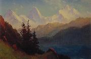 Albert Bierstadt Sunset Over a Mountain Lake Norge oil painting reproduction